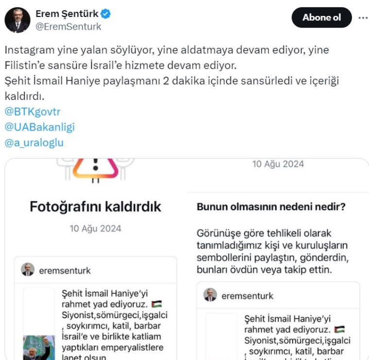 Bakan "tanıştık" dedi: Instagram yine Heniyye'yi kaldırdı! - Türkiye'den son dakika haberleri - görsel 3