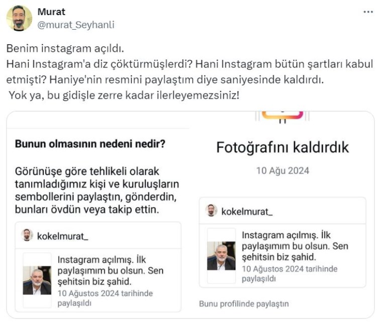 Bakan "tanıştık" dedi: Instagram yine Heniyye'yi kaldırdı! - Türkiye'den son dakika haberleri - görsel 2