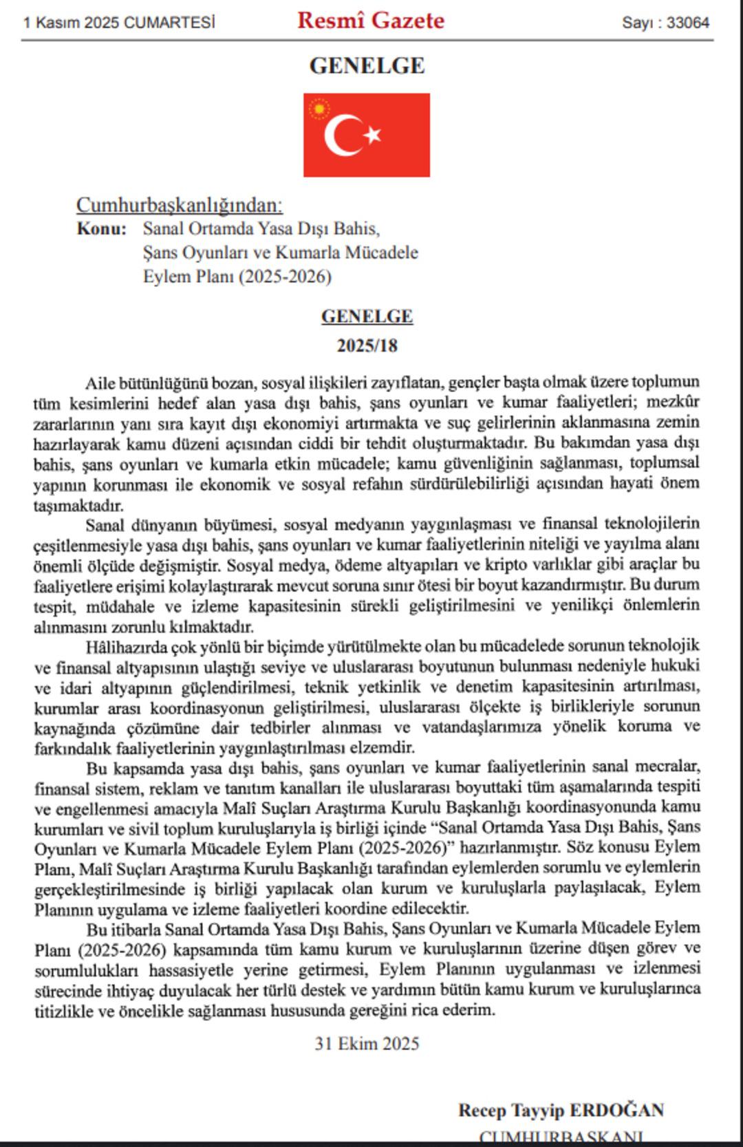 Cumhurbaşkanı Erdoğan imzaladı: Yasa dışı bahisle mücadele eylem planı 3 yürürlükte